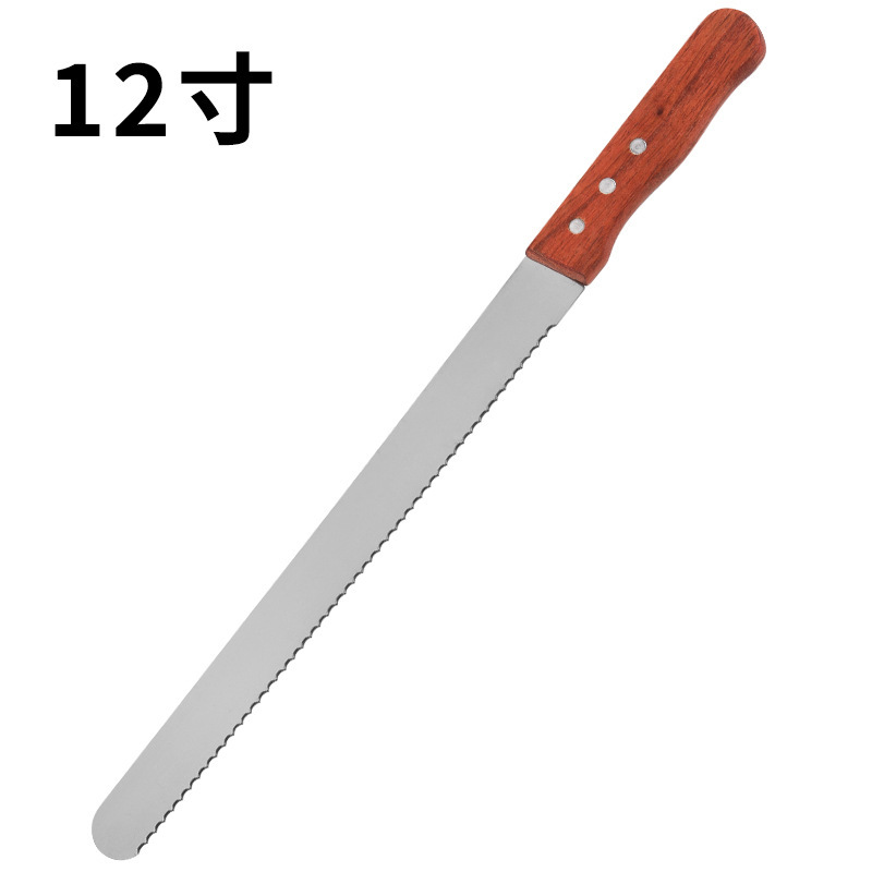 Cuchillo de pan de acero inoxidable con mango de madera al por mayor 8 pulgadas 10 pulgadas 12 pulgadas cortador de horneado dentado tostado espátula de pastel de crema