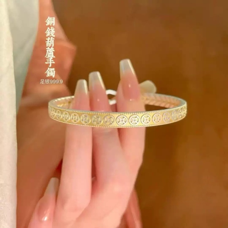 Douyin ゴールド銅コイン Duoduo ハンギングペンダントオープンブレスレット純銀 999.9 中国風ブレスレット卸売|undefined