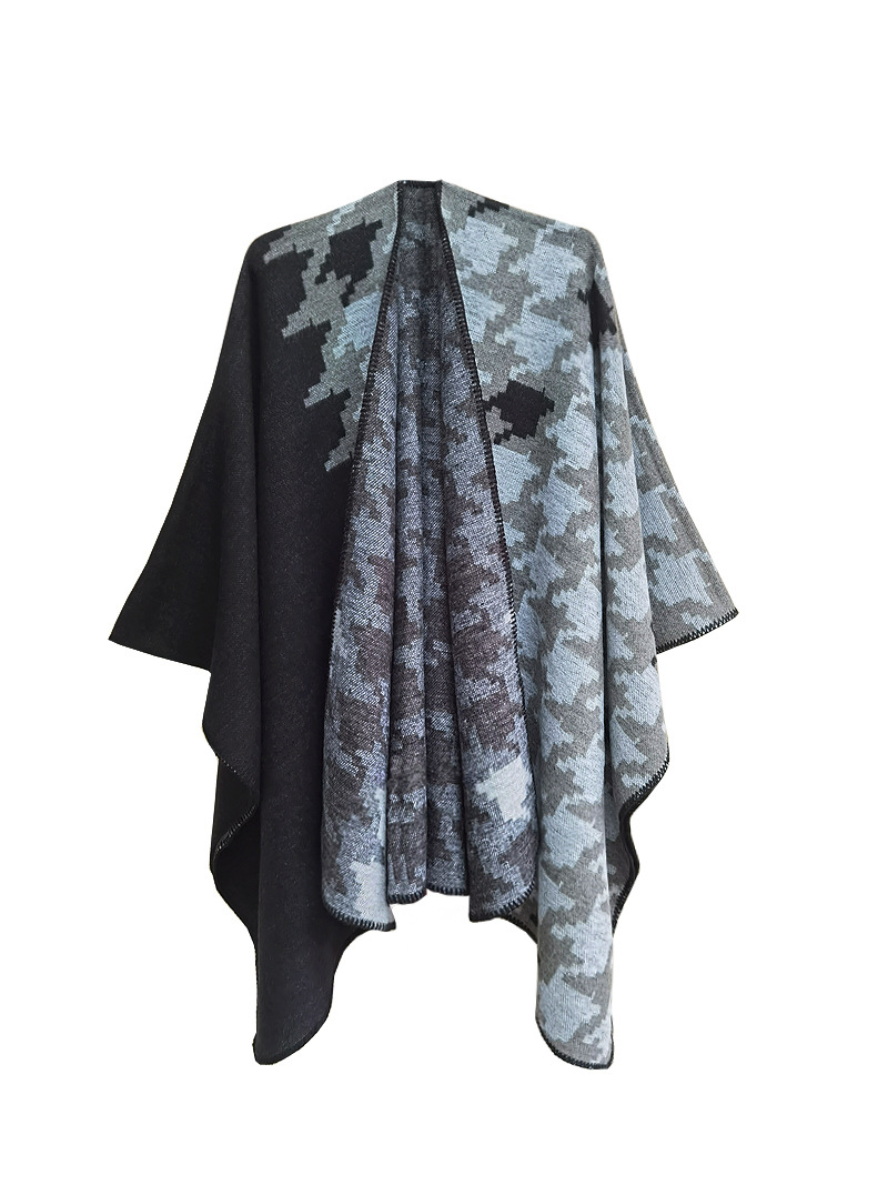 Pelerină unisex, îngroșată, cu despicare jacquard, pentru femei, pelerină acrilică în carouri, mare_voghion.com