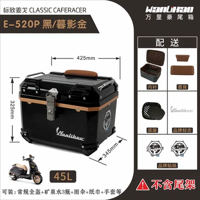 Motorcycle trunk – non-aluminum alloy tail box - jango-520p-black-twilight-gold-lining-double-brown-backrests