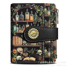 跨境印花荔枝纹pu女士短款钱包双折RFID屏蔽多卡位收纳女士钱包