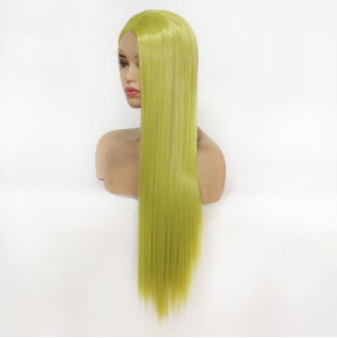 Peruca amarilla fibra química frente encaje largo cabello recto europeo y americano encaje cabello largo cubierta LW0284