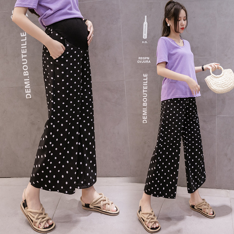 Pregnant women's clothing summer polka dot pregnant women's wide-leg pants pregnant women's casual loose straight pants loose pregnant pants