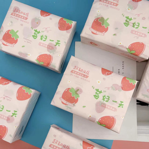 Floral Pattern Tissue Paper Strawberry Pattern Toilet Paper Home Use Large Pack 300 Sheets Facial Tissue Sanitary Paper Colored Napkins
