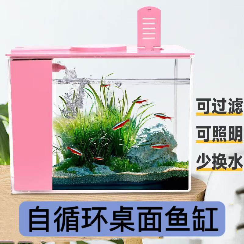 Pecera de escritorio, sala de estar, oficina, paisajismo ecológico, pecera pequeña, todo en uno, con bomba, filtro lateral, plástico para pecera