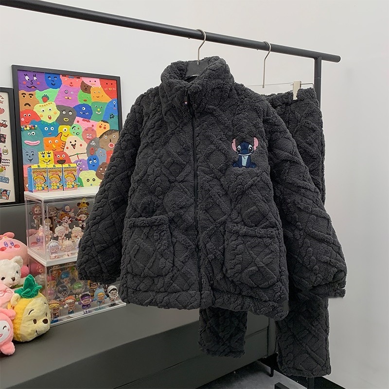 겨울 잠옷 여성용 면 패딩 코트 3 층 퀼트 두꺼운 기모 따뜻한 지퍼 파자마 여성용 느슨한 외부 착용 홈 의류