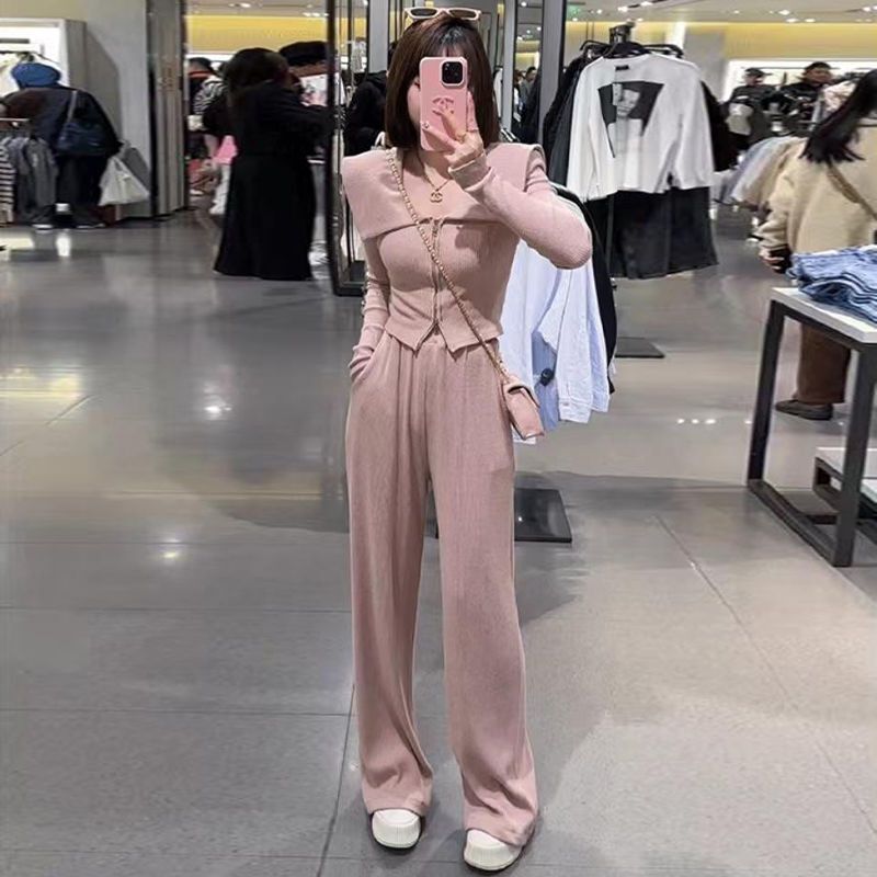 欧货休闲时尚运动服套装女春秋季新款显瘦修身卫衣阔腿裤两件套潮|undefined