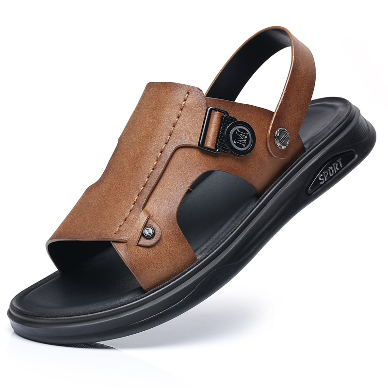 Verano nuevo cabeza de cuero de vaca zapatos de playa para hombres zapatillas de cuero para hombres zapatillas al aire libre zapatillas de hombre transpirables