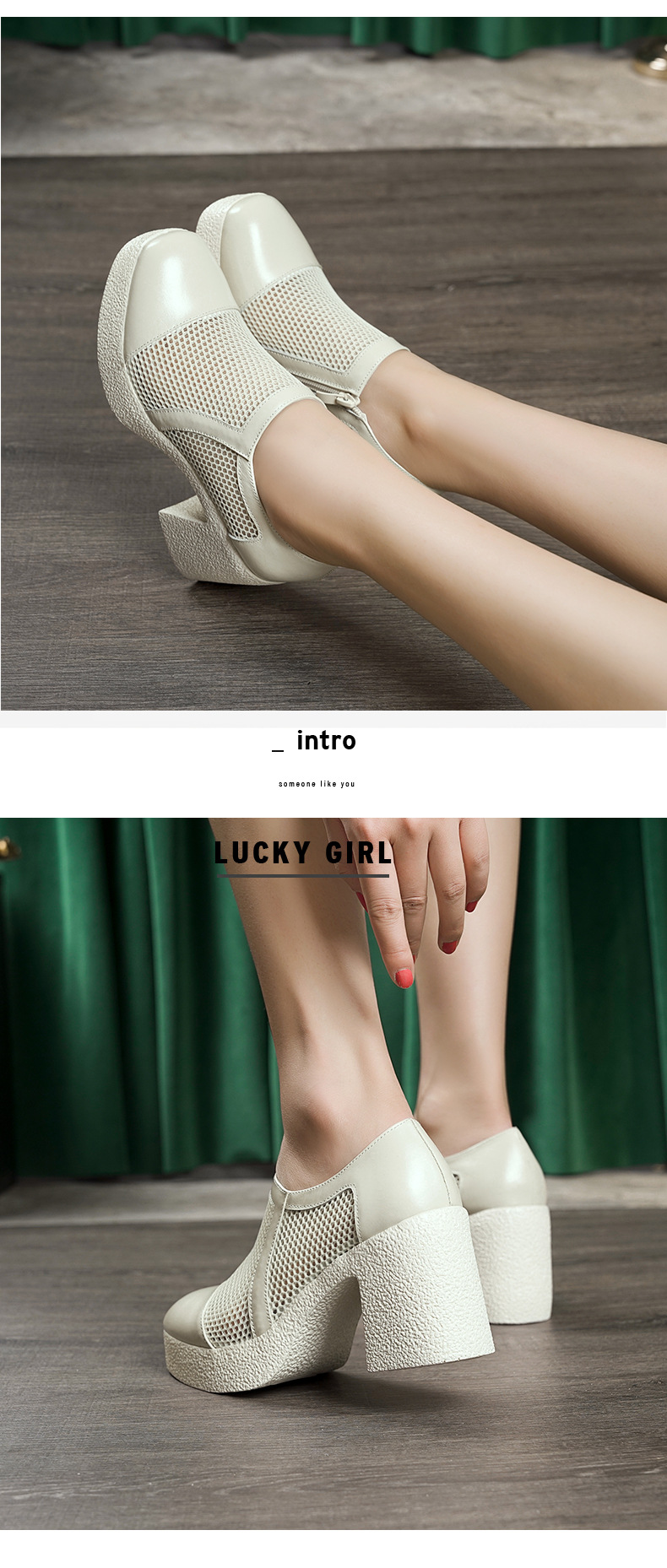 Giày sandal cao gót nữ da lưới mũi kín gót dày đế dày — đen chi tiết 7