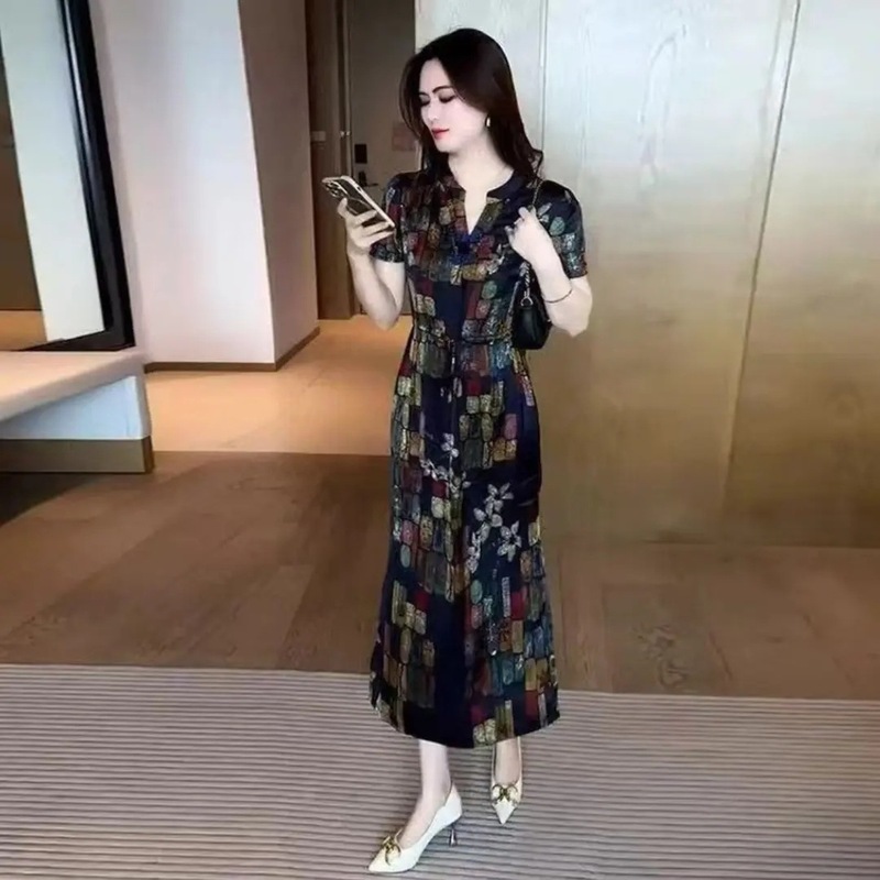 2025显瘦极简风中腰常规款民族风连衣裙气质女装夏季长裙|undefined