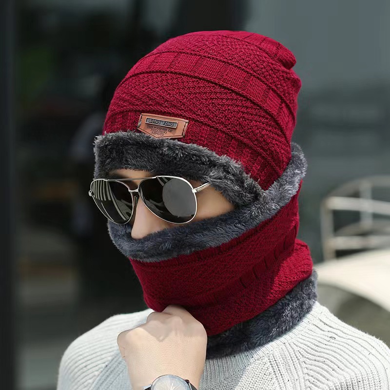 Men's Winter Knitted Hat With Velvet And Thick Warm Cap Hat For Cycling Cold Resistant Woolen Hat_voghion.com