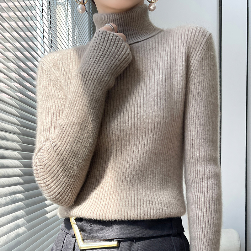 Women's Clothing High Neck Sweater Solid Color Thick Long Sleeve Slim Fit High Elastic Knitted Base Layer Winter Innerwear_ecoleips.com