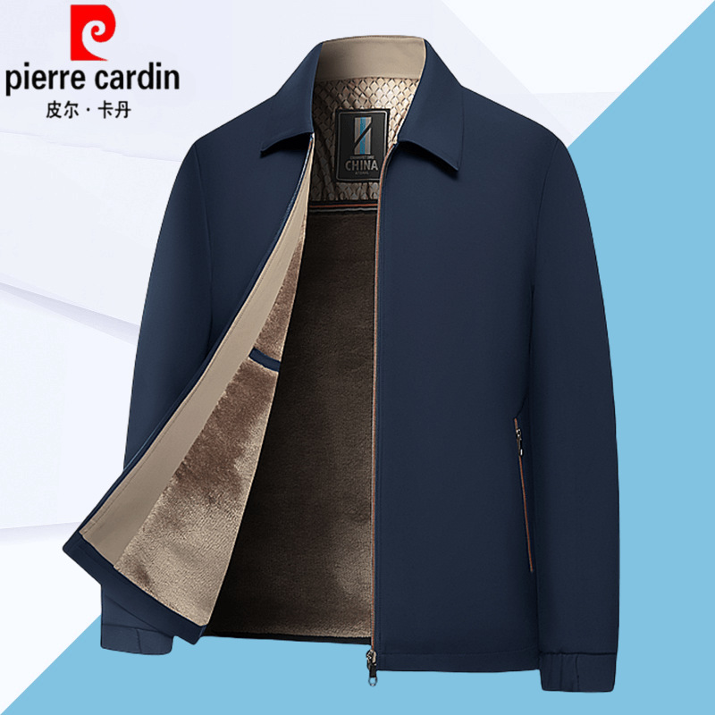 Pierre Cardin High-End Velvet Thickeneded Men's Jacket Autumn and Winter Middle-Aged Casual Lapel Jacket Jacket Top