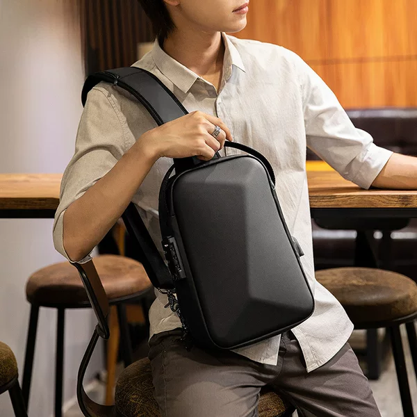 New Men's Chest Bag Large Capacity Shoulder Bag Crossbody Bag Men's Casual Office Ipad Computer Chest Bag Hard Shell Material