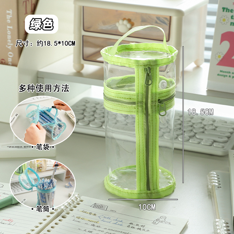 Bolsa de lápiz transparente para estudiantes de alto valor facial examen especial caja de papelería de gran capacidad caja de lápiz cilíndrica bolsa de papelería de niñas