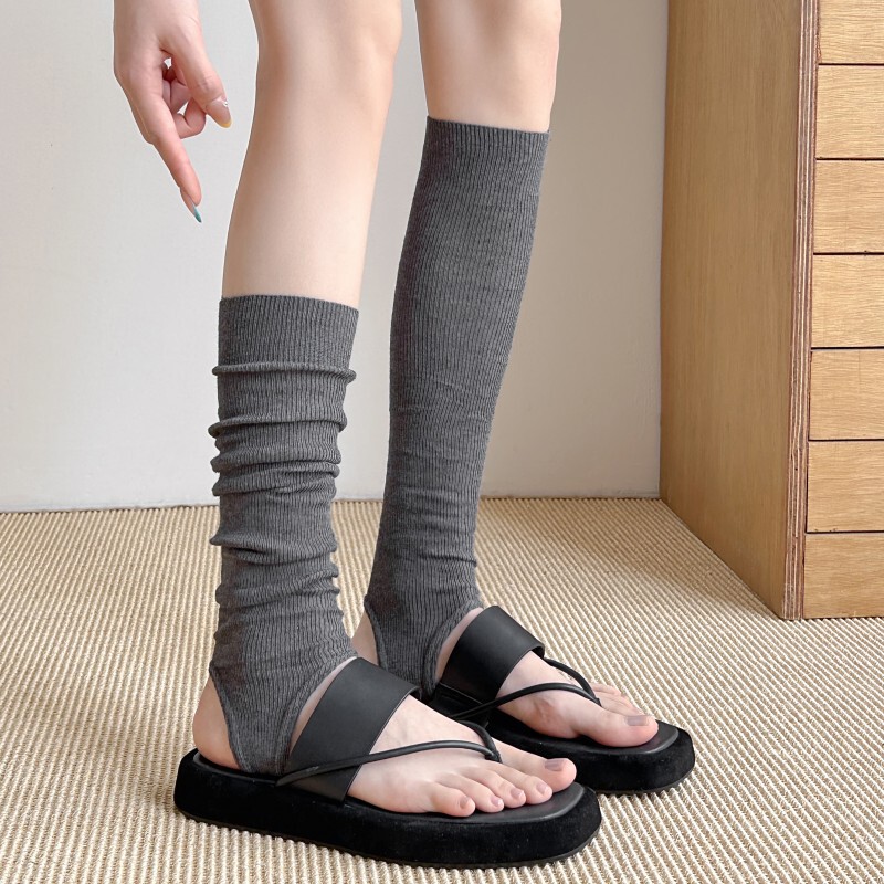 Women's Thin Footless Socks for Autumn, Double-Needle Solid Color Slimming Half-Toe Summer Flip-Flop Socks, White Leg Warmers Women's Thin Footless Socks for Autumn, Double-Needle Solid Color Slimming Half-Toe Summer Flip-Flop Socks, White Leg Warmers