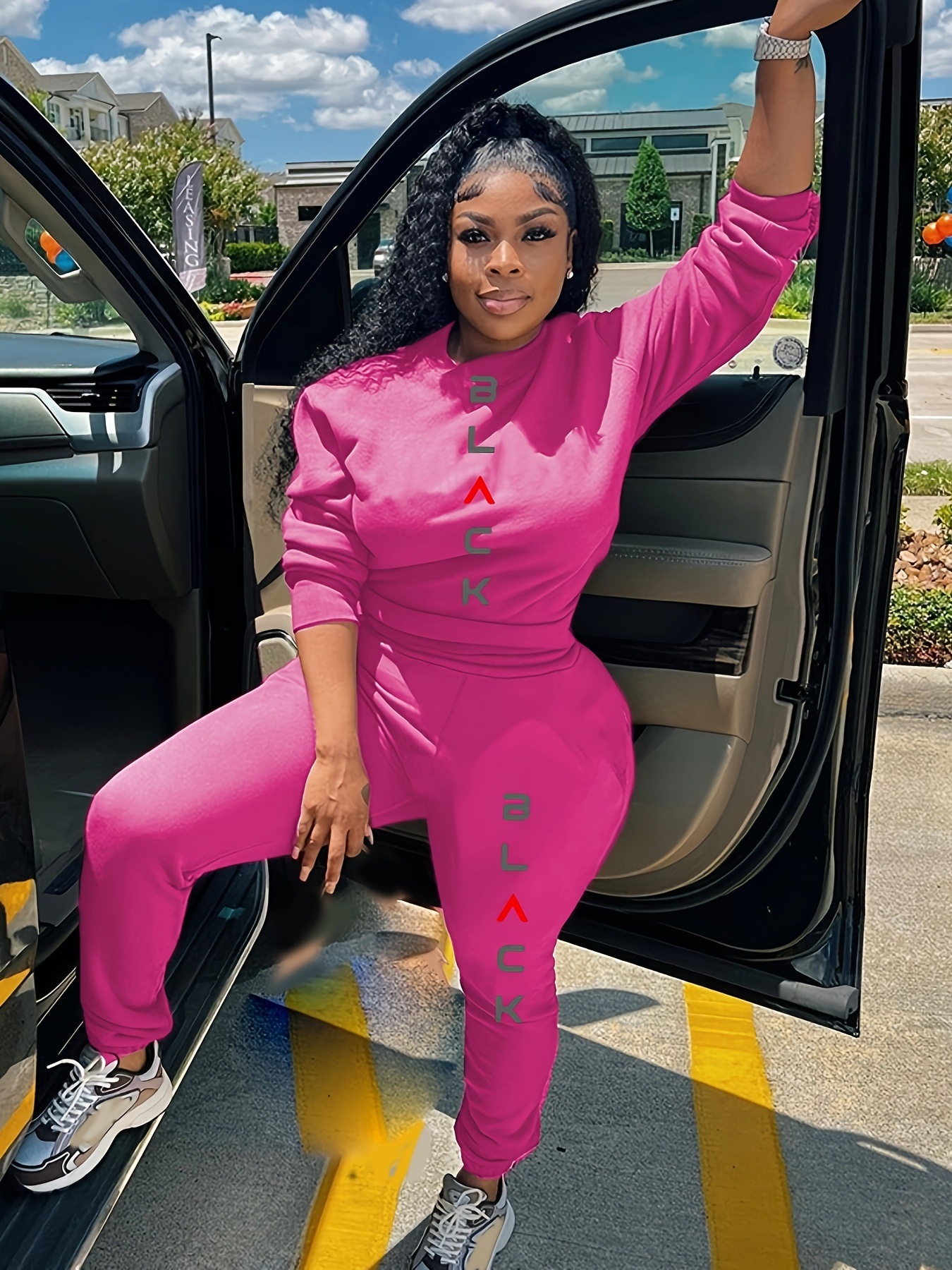 Women's Clothing Women's Fleece Lined Sweatshirt Set Style Two Piece Crew Neck Casual Printed Sweatshirt_ecoleips.com