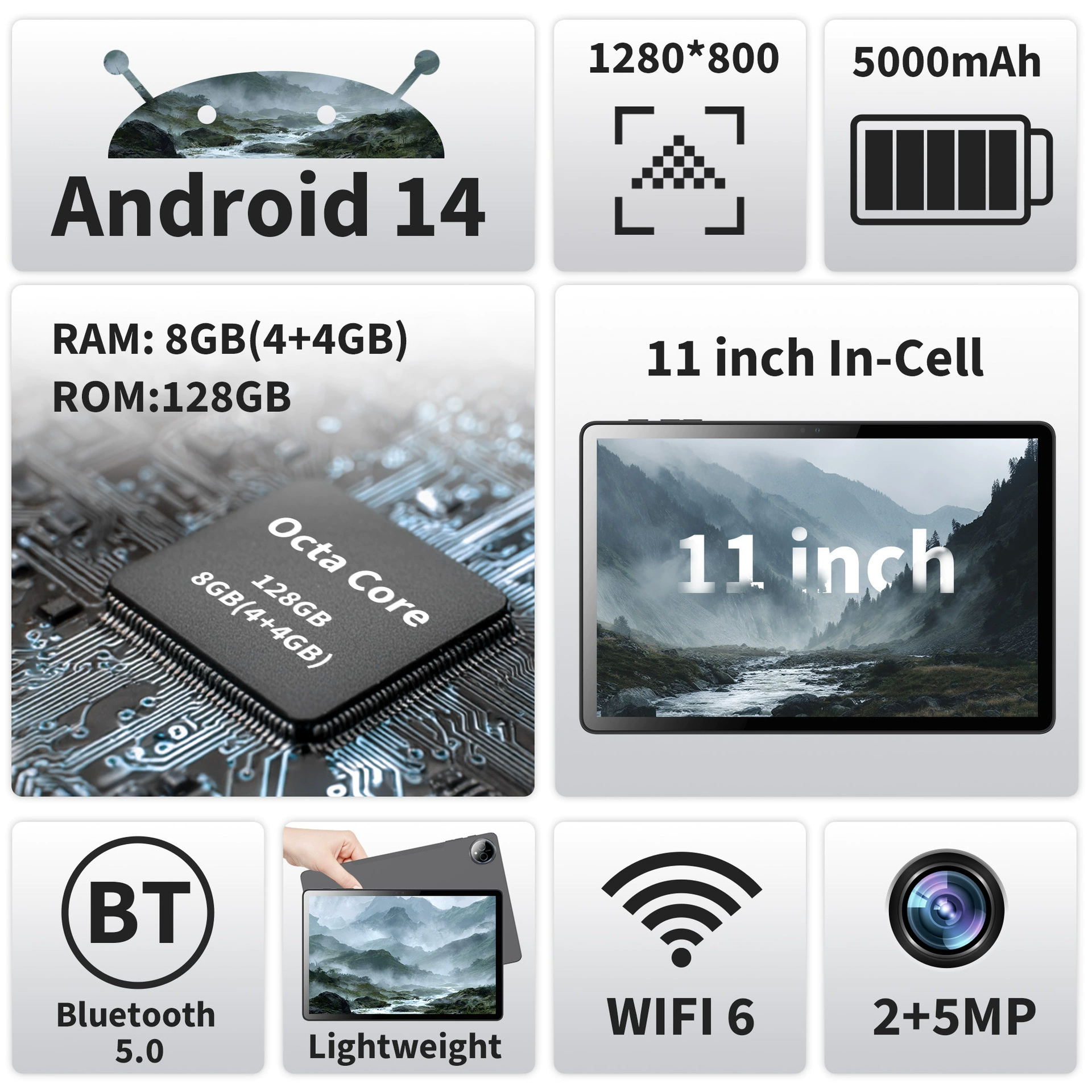 11-дюймовый Android-планшет ПК, восьмиядерный, IPS-экран HD, двойная камера, WiFi6, 5000 mAh, 4+128 ГБ