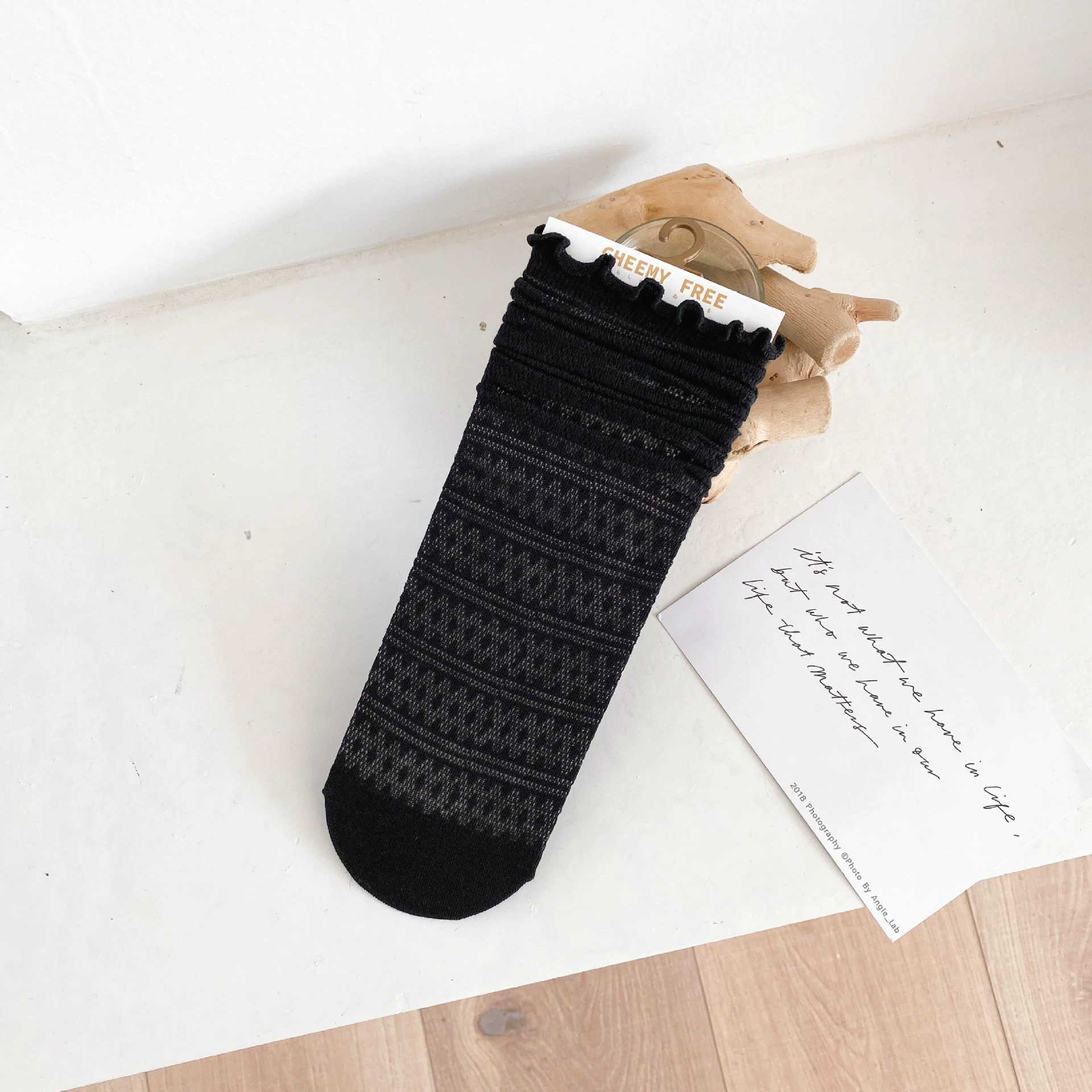 Socks in summer net eye hollow and breathable women's middle stockings college wind black and white jk socks Japanese wood ear pile pile of socks