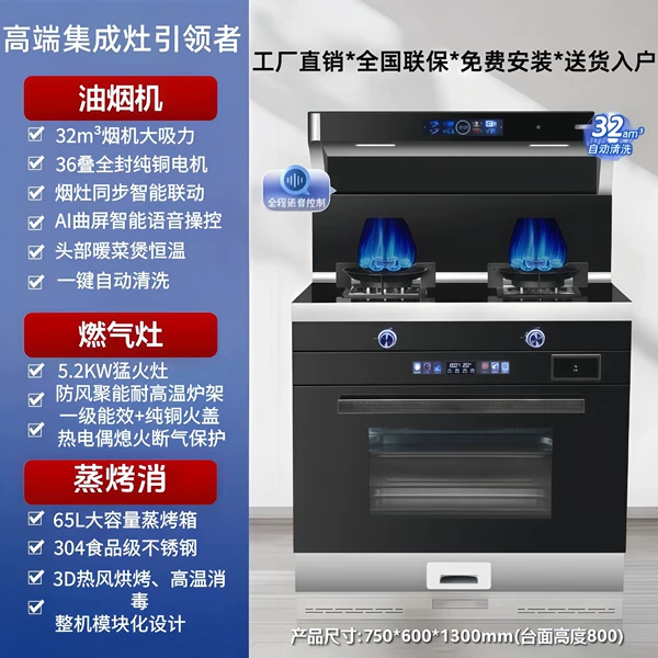 [750 Steam Grill Luxury Model] Voice-activated stove + stove timing - natural gas - left and right exhaust