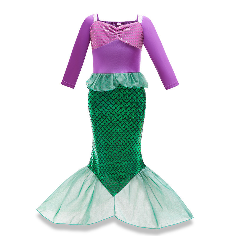 Children's Mermaid Princess Dress Long-Sleeved Ariel Cosplay Costume Girls Sequined Fishtail Dress Performance Dress Children's Mermaid Princess Dress Long-Sleeved Ariel Cosplay Costume Girls Sequined Fishtail Dress Performance Dress