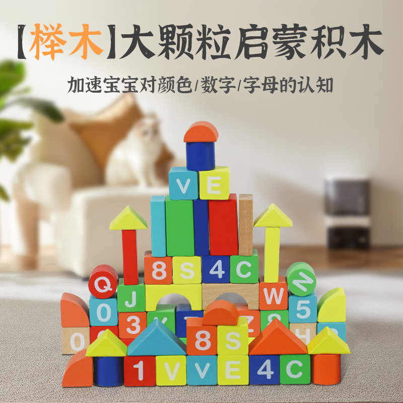Bloques de construcción para niños de madera ensamblados juguetes para bebés inteligencia-beneficiando a 1-3 años 2 Desarrollo 6 niños y niñas en movimiento cerebral educación temprana