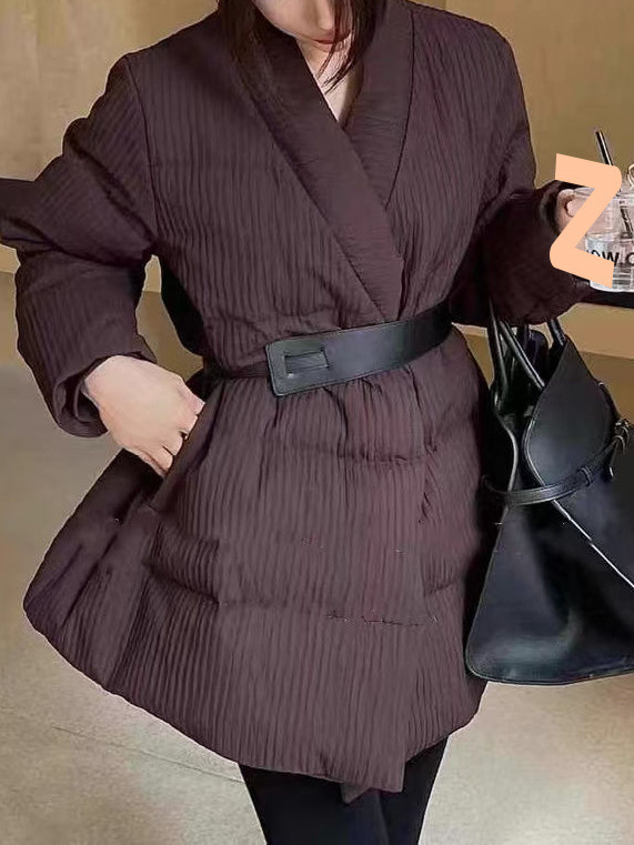 Korean Style V Neck Belted down Jacket for Women 2025 Winter New Style Loose Slimming Look Warm Mid-Length Jacket Korean Style V Neck Belted down Jacket for Women 2025 Winter New Style Loose Slimming Look Warm Mid-Length Jacket