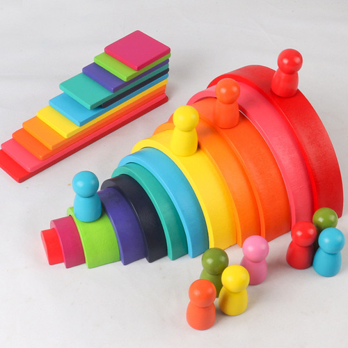 Cross-border children's wooden rainbow arch bridge building blocks colorful villain Jenga building blocks early education educational toys