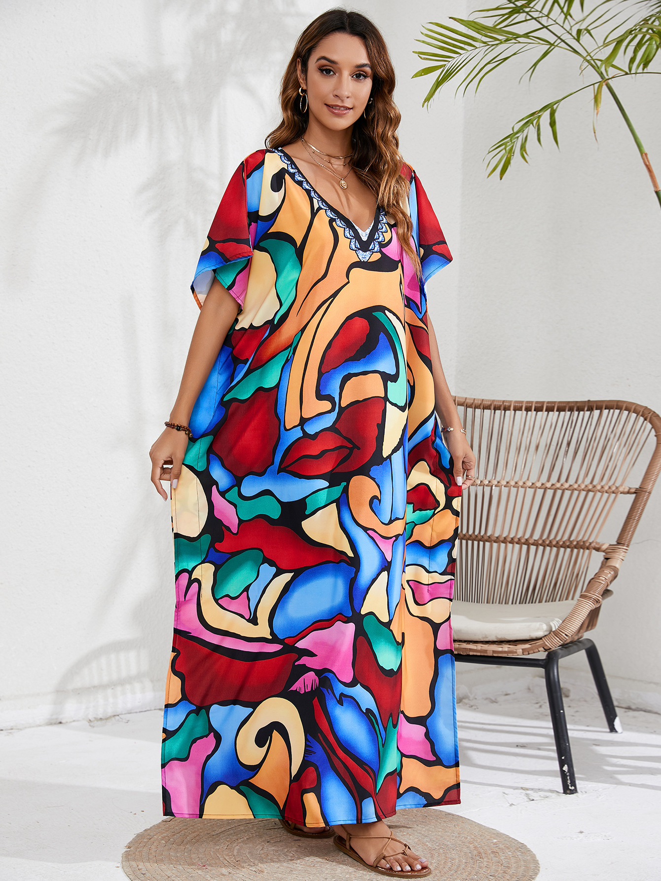 44 colores transfronterizo europeo y americano impreso playa blusa vacaciones playa falda bikini sol protección ropa blusa 1D196