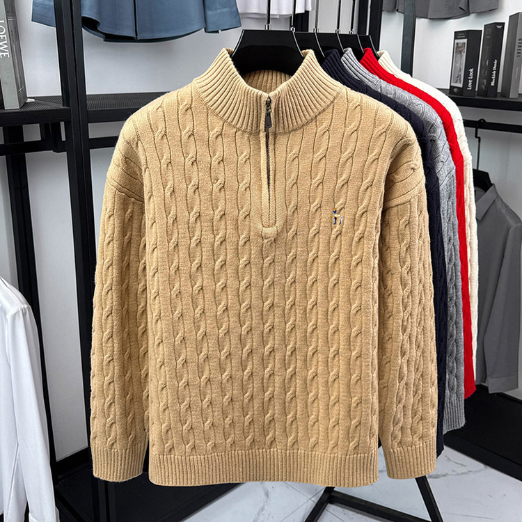 Suéter de cuello de medio cremallera hombre otoño invierno marca de moda bordada calentamiento suéter de cuello de medio cuello casual camiseta de punto de hombre