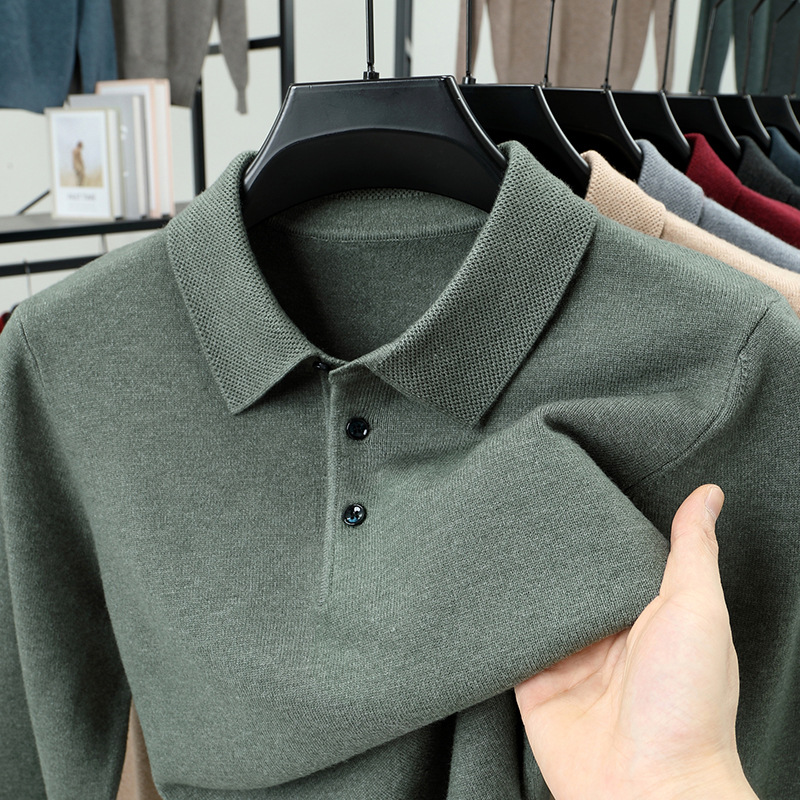 2025 Autumn and Winter Knitwears Men's Lapel Knitwears Slim Pullover Bottoming Polo Shirts Men's Wholesale Dropshipping