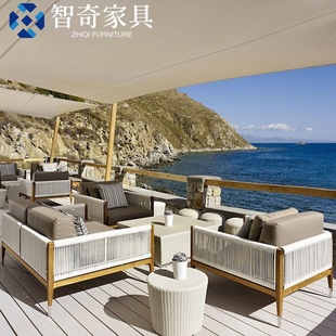 Outdoor Teak Rattan Chair Sofa Courtyard B&B Garden Balcony Leisure Rattan Waterproof Rope Combination Outdoor Furniture