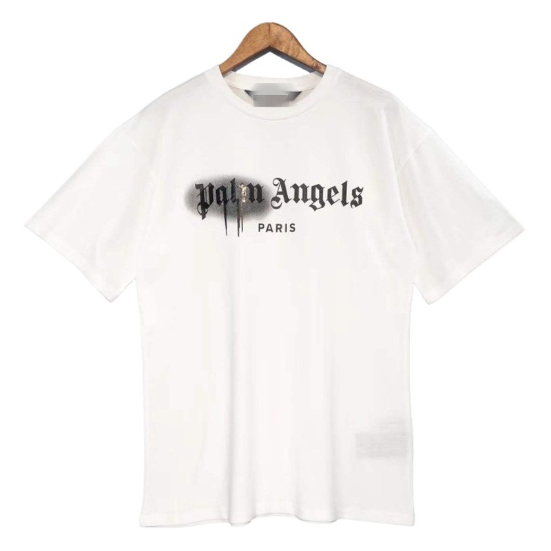 Comercio exterior transfronterizo al por mayor PA pintura en aerosol carta manga corta palmera niebla calle alta marca de moda graffiti logo hombres y mujeres camiseta