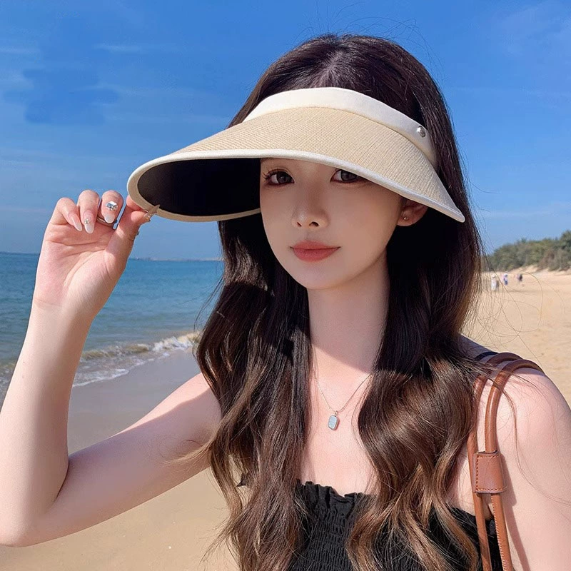 Spring/Summer Universal Beach Sun Hat Solar-Powered, Simple Elegant UV Protection, Adjustable Black or White