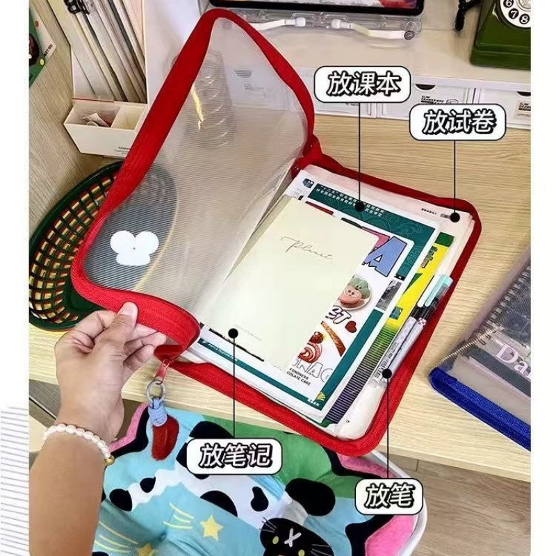 Bolsa de archivos tipo cremallera portátil A4 de color transparente portátil para estudiantes universitarios bolsa de almacenamiento de documentos de prueba de libros de texto