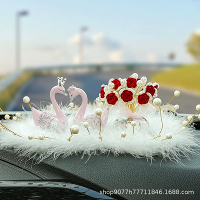 Car ornaments – Style - noble-pink-swan-pearl-rose-crystal-base-pearl-feather-cushion