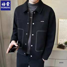 培蒙翻领毛呢夹克男士春秋新款休闲外套痞帅短款修身潮流百搭上衣