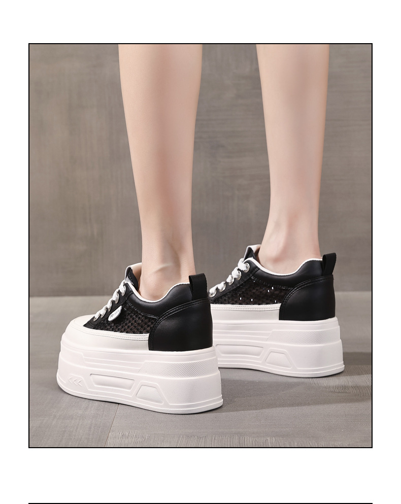 Giày sneaker nữ đế dày lưới mỏng mùa hè, tăng chiều cao bên trong, đính đá rhinestone — màu đen chi tiết 15