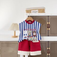 儿童套装25年夏季原田男童背心薄款无袖上衣两件套批发日式风格