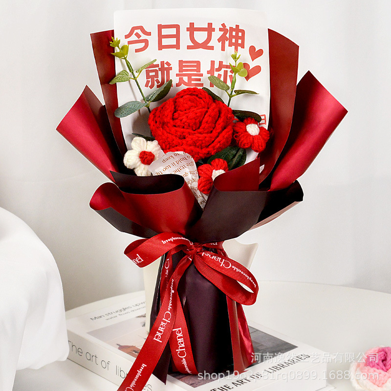 高級ギフトボックス入り毛糸の花完成品、ひまわり、バラ、チューリップ、手編みの花、造花、越境販売|undefined