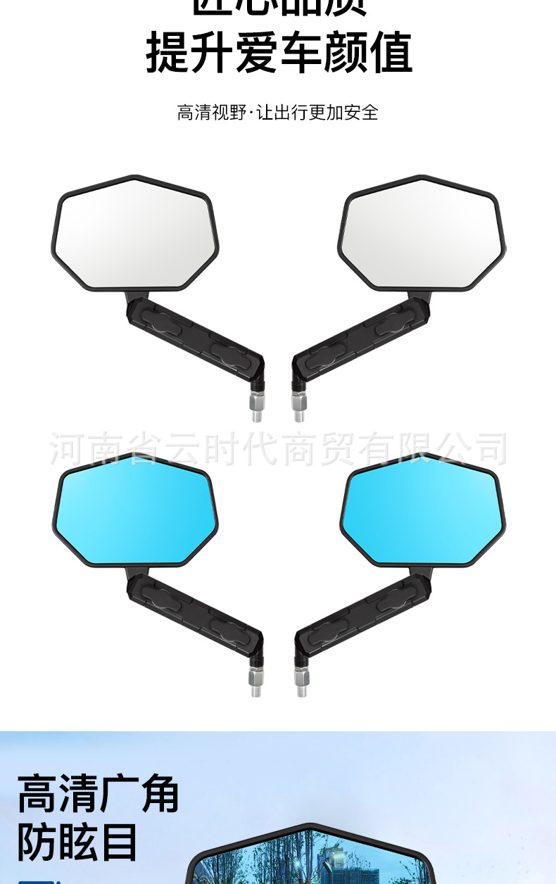 Motorcycle Rearview Mirror Windshield Wide-Angle Panoramic Rearview Mirror Auxiliary Mirror Blind Spot 180-Degree Reflective Blue and White Glass