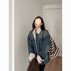 冬装新款牛仔外套女加绒羊羔毛棉服韩版宽松复古夹克