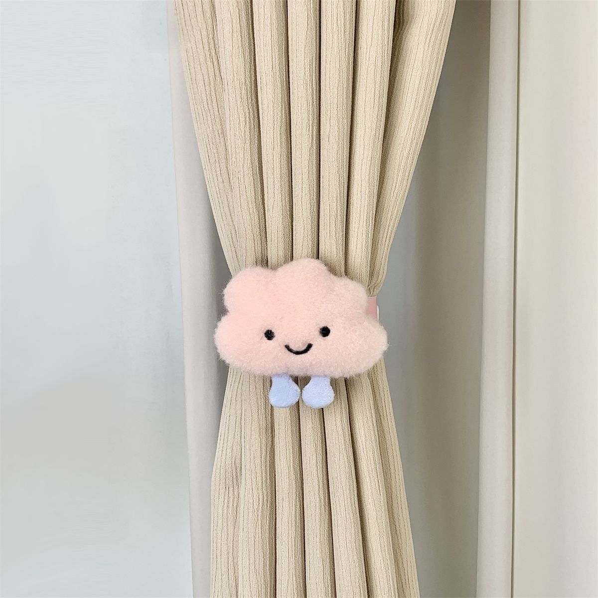 Nueva caricatura encantadora decoración del hogar sin ataduras, ataduras de cortinas, anillos de retención, cortinas de gasa blanca atadas en un par de instalaciones