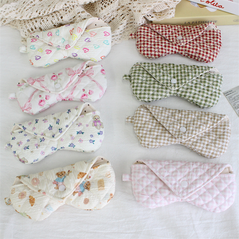 Korean-style plaid glasses storage bag, soft fabric padded glasses protective case, portable snap-button flip cover sunglasses case