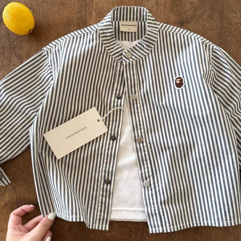 Children's shirt, autumn 2026 new collection, Japanese-style versatile casual striped cotton jacket for boys, stylish stand-up collar for toddlers and young children Children's shirt, autumn 2026 new collection, Japanese-style versatile casual striped cotton jacket for boys, stylish stand-up collar for toddlers and young children