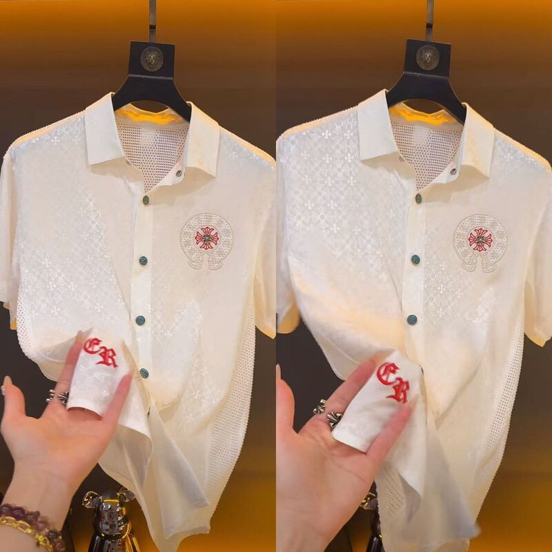 New Style Shirt with a High-End Feel, Age-Reducing Floral Embroidery, Versatile Summer Short-Sleeve Shirt, Casual Men's Polo Shirt Top