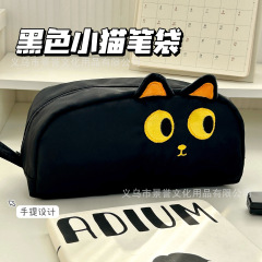 漫画の小さな黒猫ハンドル鉛筆バッグかわいいカピバラ高価値文具バッグ大容量学生収納袋