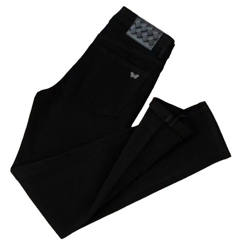 Black Spring and Autumn Men's High-end Twill Comfort Skin-feeling Elastic Slim Straight Long Jeans