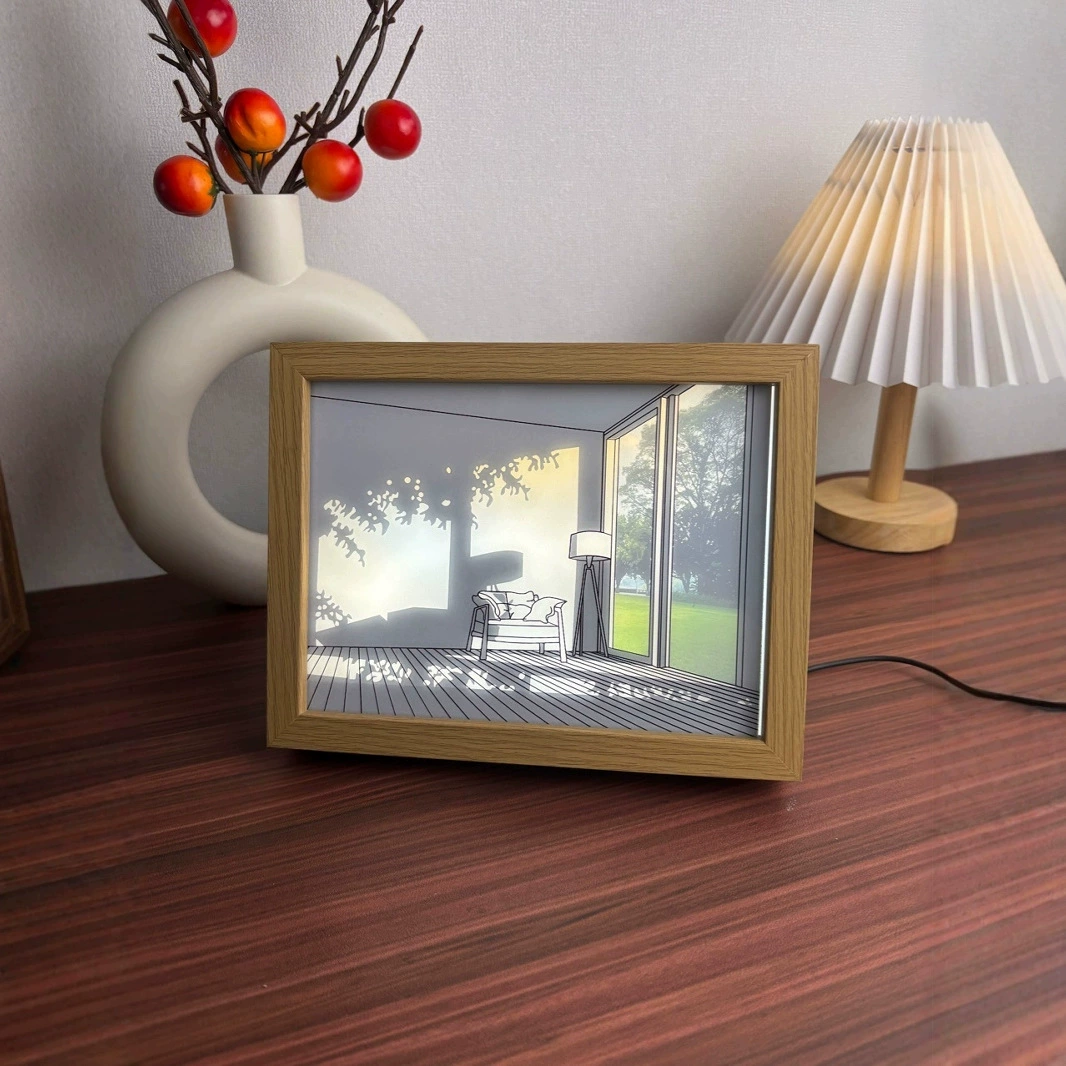 Lightweight photo frame, atmospheric mirror, night light from natural wood, Birthday gift