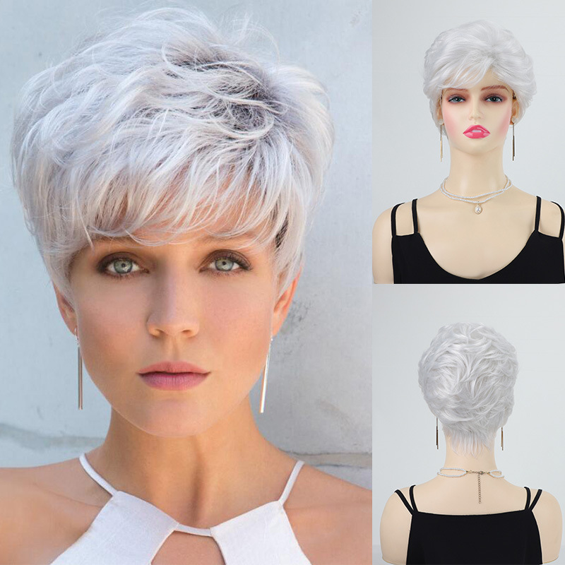 Cross-Border New Wig European and American Fashion White Short Curly Hair Fluffy Chemical Fiber Wig Headgear One Piece Wholesale